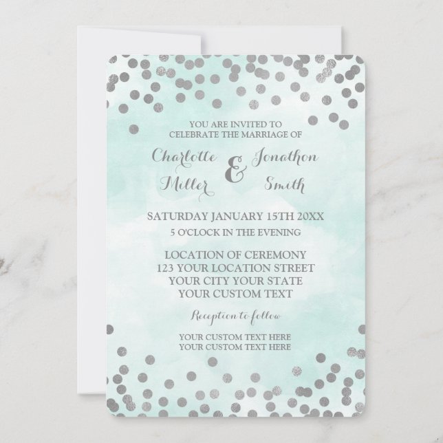 Invitación Blue Watercolor Plata Boda Confetti Invita (Reverso)