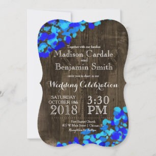 Invitación Blue Watercolor Rustic Barn Wood Wedding