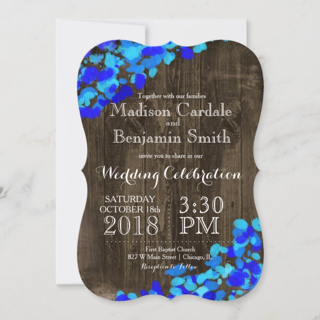 Invitación Blue Watercolor Rustic Barn Wood Wedding Invita (Anverso)