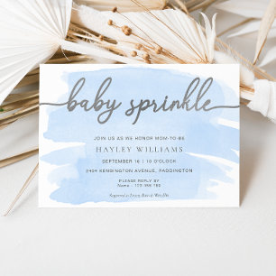 Invitación Blue Watercolor Silver Baby Sprinkle