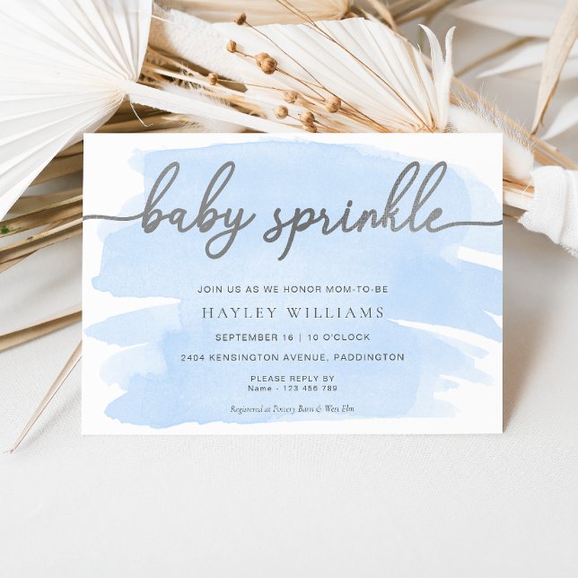 Invitación Blue Watercolor Silver Baby Sprinkle (Subido por el creador)