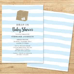 Invitación Blue Watercolor Stripe DROP-IN Boy Baby Shower