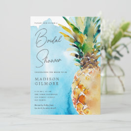 Invitación Blue Watercolor Tropical Pineapple Bridal Shower