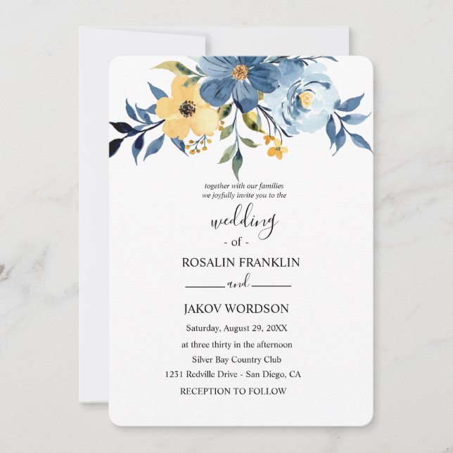 Invitación blue watercolor wedding Invitation (Anverso)