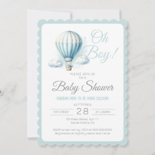 Invitación Blue Watercolor White Bear Oh Boy Boy Shower