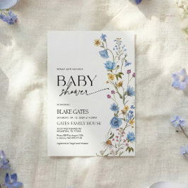 Invitación Blue Watercolor Wildflower Baby Shower