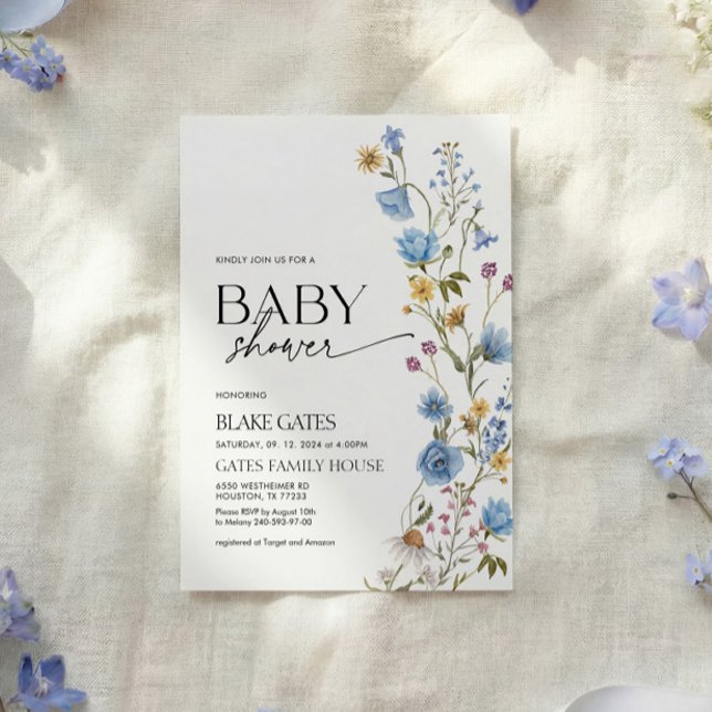 Invitación Blue Watercolor Wildflower Baby Shower (Subido por el creador)