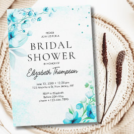 Invitación Blue Watercolor Wildflowers Modern Bridal Shower