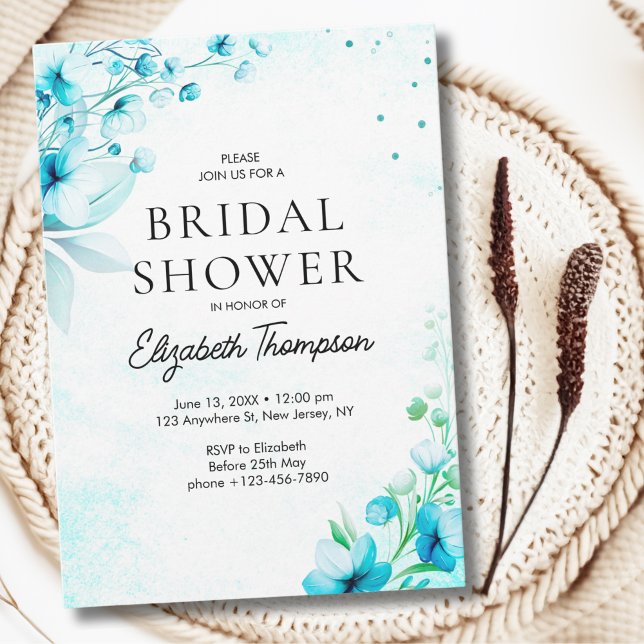 Invitación Blue Watercolor Wildflowers Modern Bridal Shower (Subido por el creador)