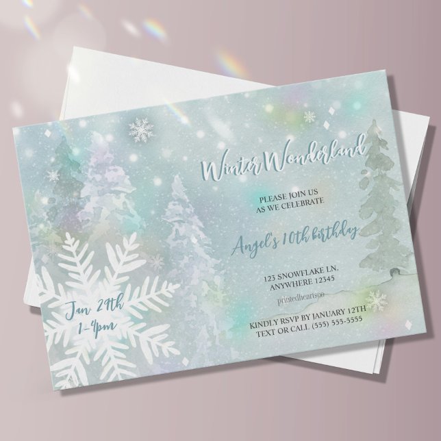 Invitación Blue Watercolor Winter Wonderland Cumpleaños (Subido por el creador)