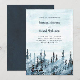 Invitación Blue Watercolor Winter Woodland Rustic Boda