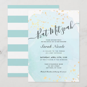 Invitación Blue Watercolor x Gold Splatts Bat Mitzvah