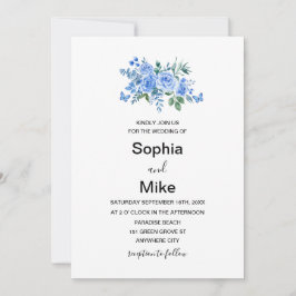 Invitación Blue Watercolour Floral Butterflies Wedding