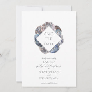 Invitación Blue Watercolour Sea Shell Save the Date Flat Card