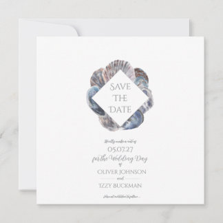 Invitación Blue Watercolour Sea Shell Save the Date Flat Card