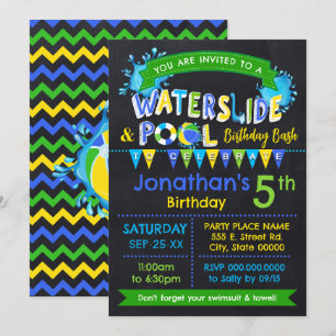 Invitación Blue Waterslide y la piscina Fiesta de niños de cu