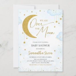 Invitación Blue We are Over the Moon Baby Shower