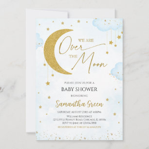 Invitación Blue We are Over the Moon Baby Shower