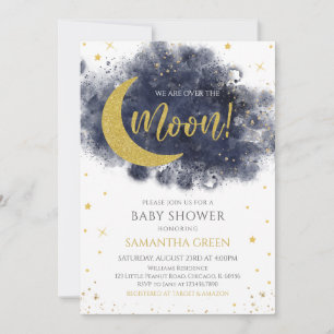 Invitación Blue We are Over the Moon Baby Shower