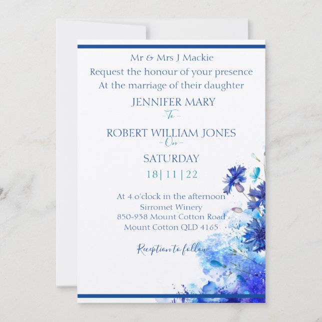 Invitación Blue wedding invitation  (Anverso)
