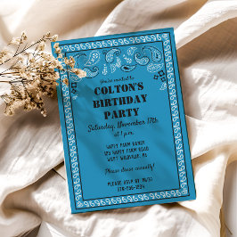 Invitación Blue Western Bandana Print Birday Party