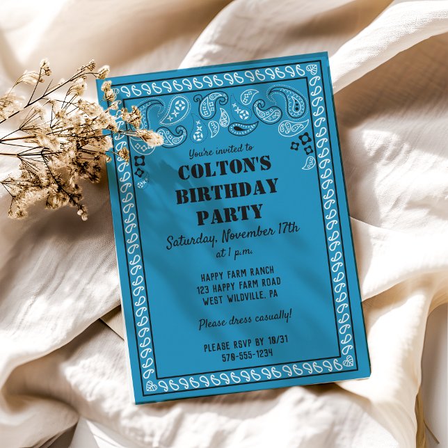 Invitación Blue Western Bandana Print Birday Party (Subido por el creador)