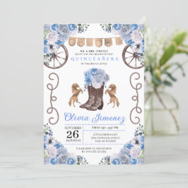 Invitación Blue Western Charra Floral Boots Quinceañera