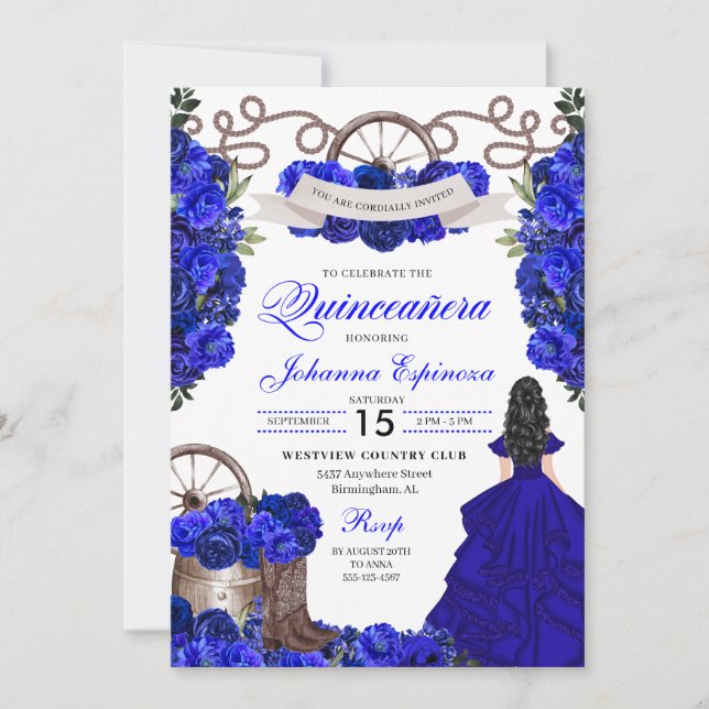 Invitación Blue Western Charra Ranchero Quinceanera (Anverso)
