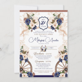 Invitación Blue Western Elegant Charro Barroco Quinceanera