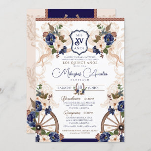 Invitación Blue Western Elegant Charro Barroco Quinceanera
