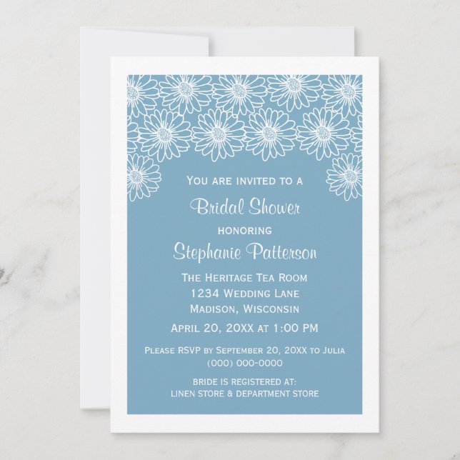 Invitación Blue Whimsical Daisies Bridal Shower Invite (Anverso)