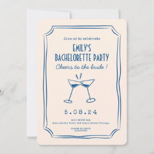 Invitación Blue Whimsical Funky Bachelorette Party