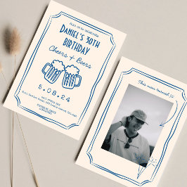 Invitación Blue Whimsical Funky Cheers Beers 30 cumpleaños