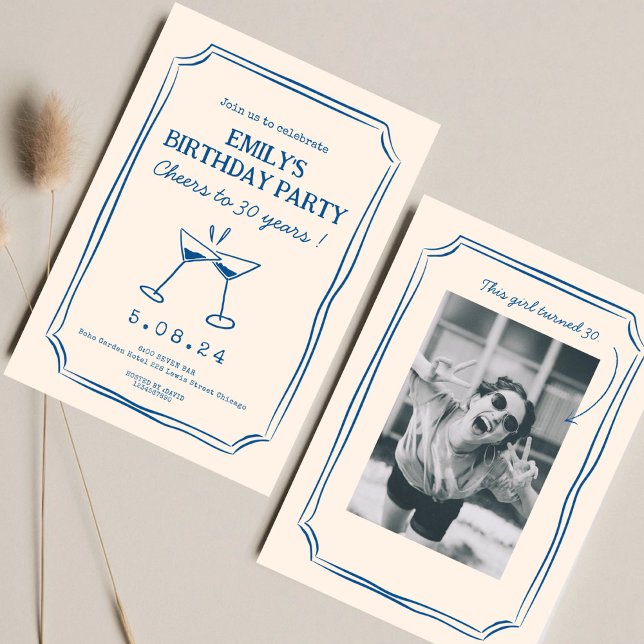 Invitación Blue Whimsical Funky Cheers Beers 30 cumpleaños (Subido por el creador)