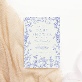 Invitación Blue Whimsical Garden Chinoiserie Baby Shower