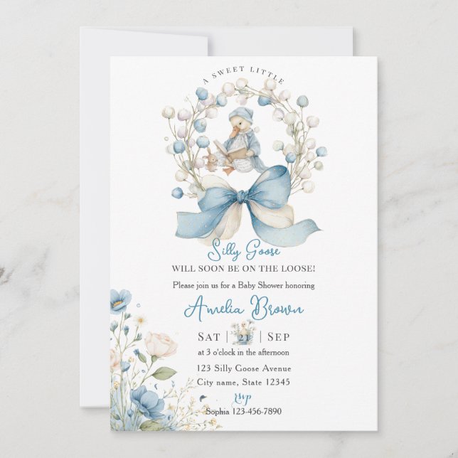 Invitación Blue Whimsical Silly Goose Baby Shower Invitation (Anverso)
