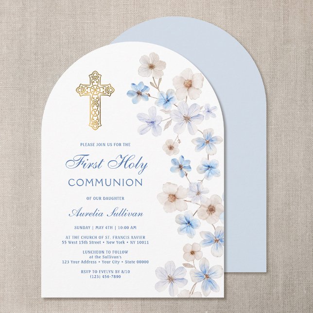 Invitación Blue White Anemones Arch First Communion (Subido por el creador)