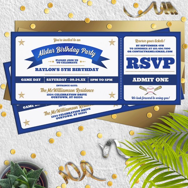 Invitación Blue & White Baseball Allstar Ticket Birthday (Subido por el creador)