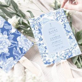 Invitación Blue White Birds Peony Chinoiserie Boda en el jard