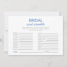 Invitación Blue & White Bridal Shower Word Scramble Game II