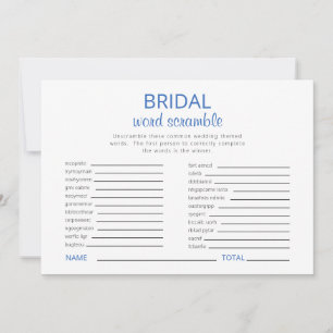 Invitación Blue & White Bridal Shower Word Scramble Game II