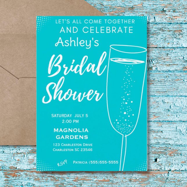 Invitación Blue White Coctail Glass Bubbly Bridal Shower (Subido por el creador)