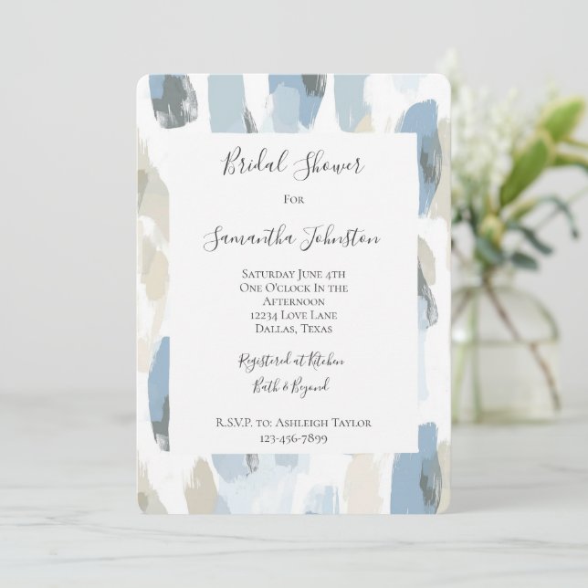 Invitación Blue White Cream Resumen ducha de novia (Anverso de pie)