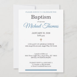 Invitación Blue White Cross Custom Name Baptism
