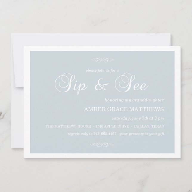 Invitación Blue & White Damask Sip And See (Anverso)