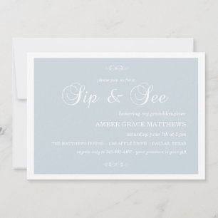Invitación Blue & White Damask Sip And See
