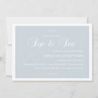 Invitación Blue & White Damask Sip And See