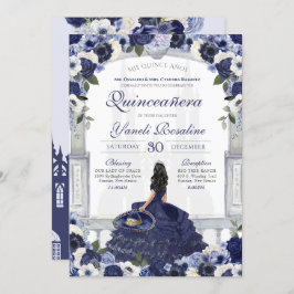Invitación Blue White Elegante Charro Princesa Quinceanera