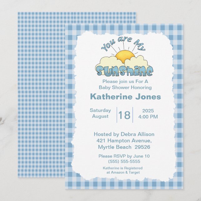 Invitación Blue White Eres Mi Baby Shower Sunshine (Anverso / Reverso)