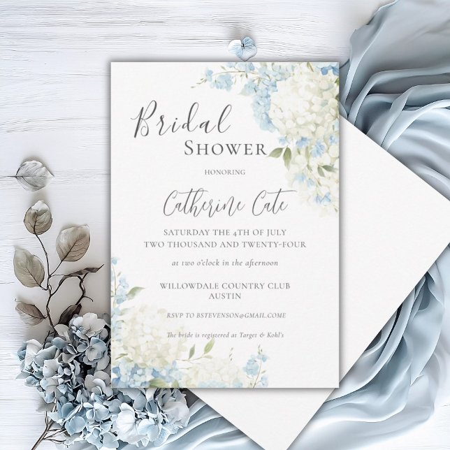 Invitación Blue White Hydrangea Floral Bridal Shower (Subido por el creador)